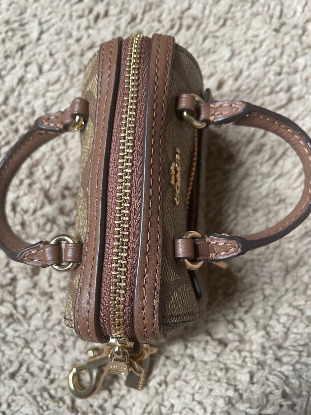 Coach Mini Rowan Charm Satchel in Brown Signature Canvas with Gold Hardware - Picture 8 of 13